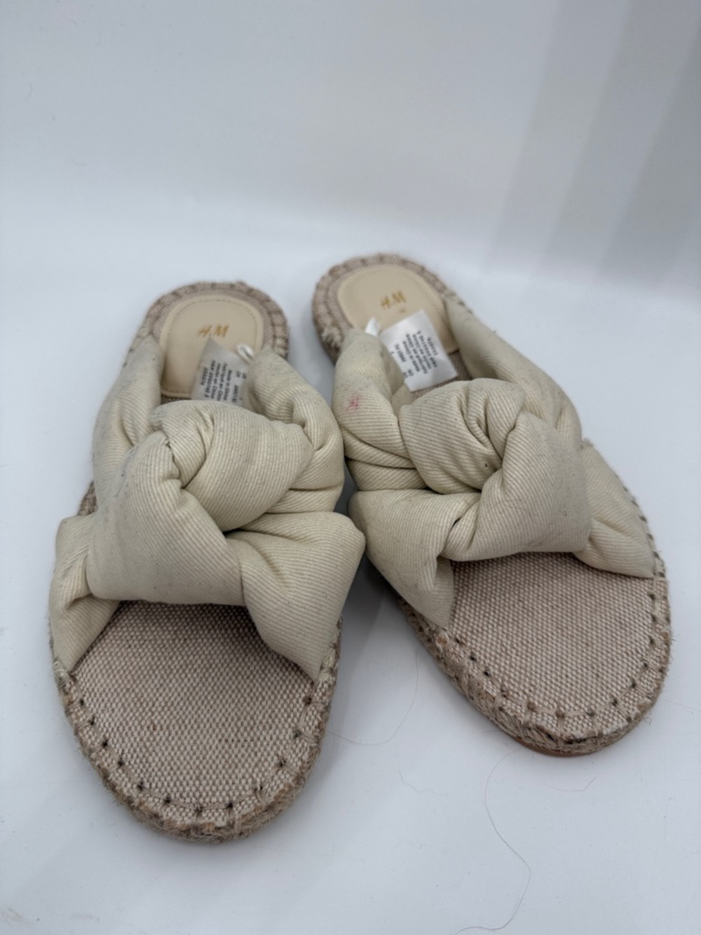 H&M Cream Knotted Espadrille Slide Sandals Size 7